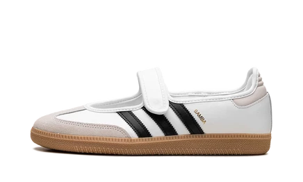Кроссовки Adidas Samba Jane, бело‑черные с коричневой подошвой
