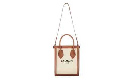 Холщовая сумка-шопер Balmain с кожаной отделкой, бежевая