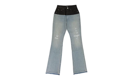 Джинсы Amiri Hybrid Bootleg с кожаными вставками, индиго