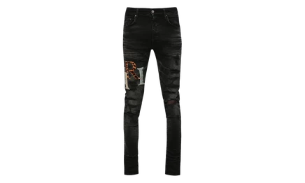 Мужские кожаные джинсы Amiri Logo Staggered, черные