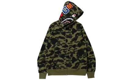 Худи Bape 1st Camo Shark на молнии, зеленое