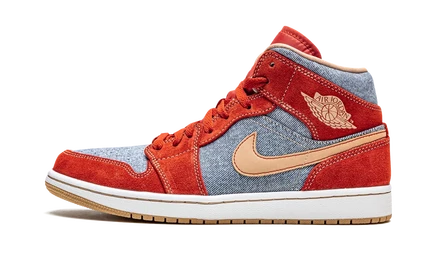 Кроссовки Jordan Air Jordan 1 Mid SE, деним и красная замша