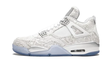 Кеды Jordan AJ4 Laser 30th Anniversary, кожаные, белые с серебристым акцентом