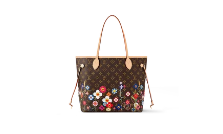 Женская сумка-тоут Louis Vuitton Neverfull MM, коллаборация Takashi Murakami, коричневая