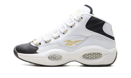 Кроссовки Reebok Question Mid Toe, бело-черно-золотые
