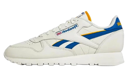 Кроссовки reebok Classic Leather, бежево‑синие с золотом