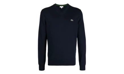 Мужской свитер Lacoste V-образный из хлопка, темно-синий
