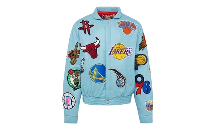 Куртка jeff hamilton nba collage из веганской кожи, голубая