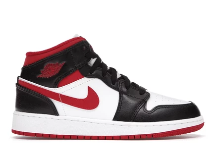 Детские кроссовки Jordan 1 Mid, бело-красно-черные