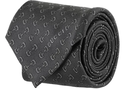 Галстук Gucci Horsebit Silk Jacquard, черный/темно-серый