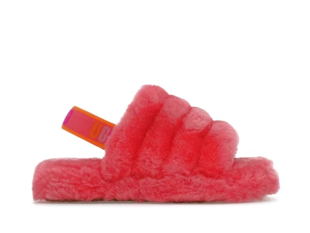 Детские шлепанцы ugg fluff yeah slide меховые, клубничные