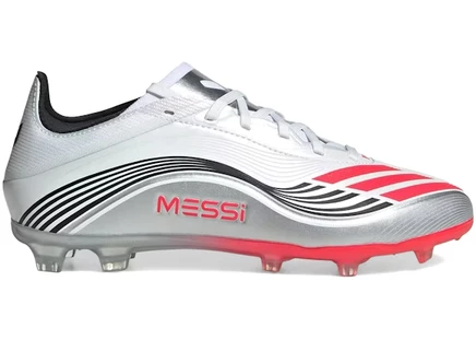 Детские бутсы Adidas F50 Messi, бело-красно-серебристые