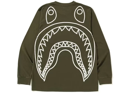 Мужская футболка Bape Big Shark с длинным рукавом, оливковая