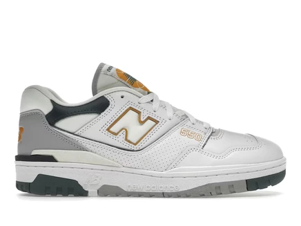 Мужские кроссовки New Balance 550 кожаные, белые с темно-зелёными и серыми вставками