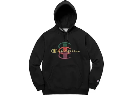 Мужская худи Supreme x Champion Stacked C, черная