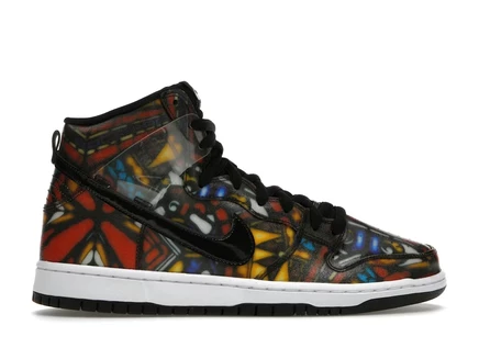Мужские кеды Nike SB Dunk High витраж, красно-черно-белые