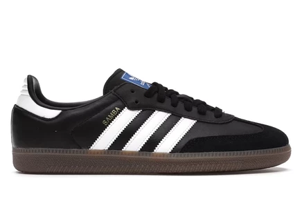 Мужские кроссовки Adidas Samba OG кожаные, черно-белые с коричневой подошвой