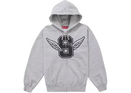 Мужское худи на молнии Supreme Wings, серый меланж