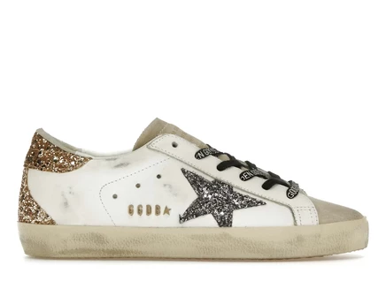 Женские кроссовки Golden Goose Super-Star белые с глиттером