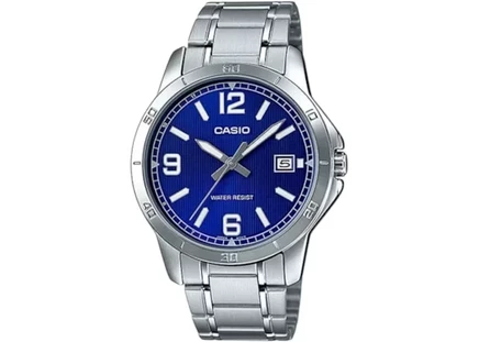 Мужские часы Casio MTP-V004D-2B кварцевые, 40 мм, нерж. сталь, синий циферблат