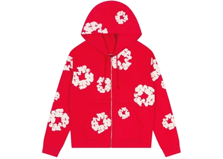 Denim Tears Cotton Wreath Zip Hoodie Red red