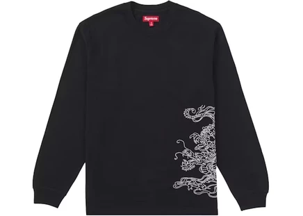 Мужской лонгслив Supreme Dragon с вышивкой, черный