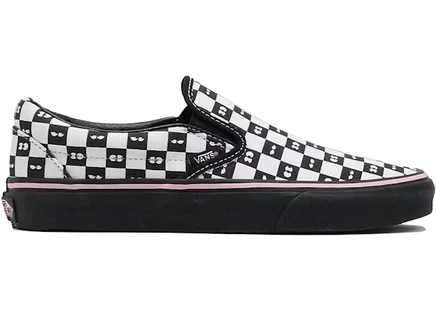 Женские слипоны Vans Classic Slip-On Lazy Oaf Checkerboard, черно-белые