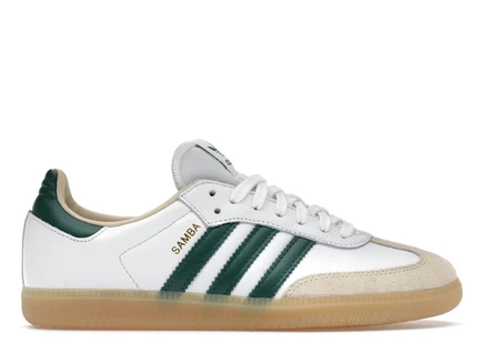 Мужские кеды Adidas Samba OG JS3831, белые/зеленые/коричневая подошва