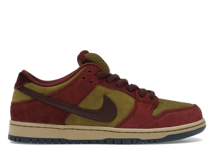 Мужские кроссовки Nike SB Dunk Low замшево-кожаные, темно-красно-бордовые с оливково-бежевыми вставками