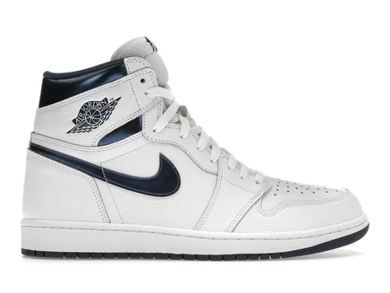 Мужские кроссовки Jordan 1 Retro Metallic Navy 2016, бело‑синие