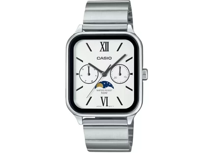 Мужские часы Casio MTP-M305D-7A2, нерж. сталь, 34 мм, кварц, белый циферблат