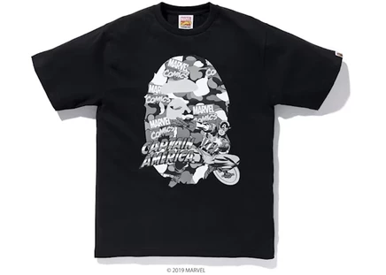 Мужская футболка Bape x Marvel Captain America в камуфляже, черная