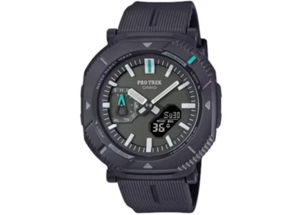 Мужские часы Casio Pro Trek PRJ-B001-1 кварцевые, корпус 50,3 мм, ремешок из смолы, черные