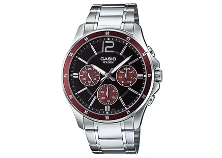 Мужские часы Casio MTP-1374D-5A, 44 мм, стальной браслет, черный циферблат