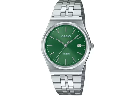 Мужские часы Casio MTP-B145D-3A, корпус 35 мм, браслет из нержавеющей стали, кварцевые, зеленый циферблат