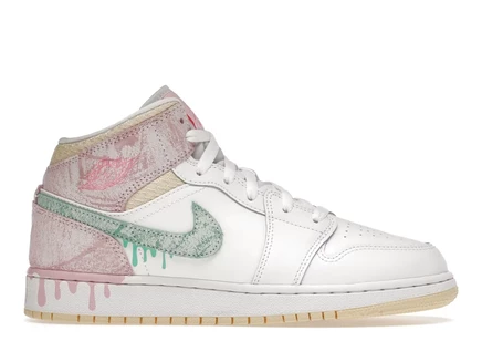 Детские кроссовки Jordan 1 Mid Paint Drip, бело-зеленые