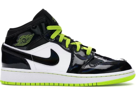 Детские кроссовки Jordan 1 Mid, черно-бело-зеленые
