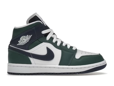 Женские кроссовки Jordan 1 Mid, зелёный/белый/тёмно-синий