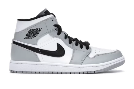 Мужские кроссовки Jordan 1 Mid кожаные, светло-серые с черно-белыми акцентами
