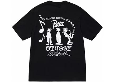 Мужская футболка stussy x patta sound connection, черная