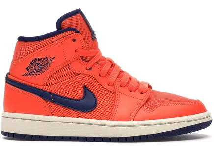 Женские кроссовки Jordan 1 Mid, оранжево-синие/светло-кремовые