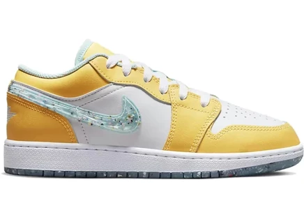 Детские кроссовки jordan 1 low se recycled grind, лимонно-белые/зелёные/ледяные