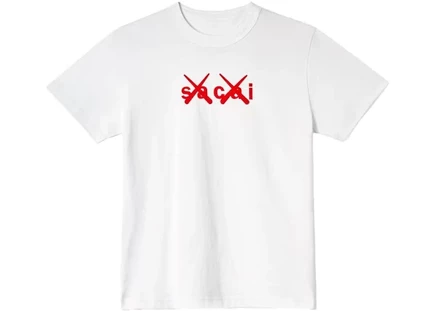 Мужская футболка KAWS x Sacai Flock Print, бело-красная