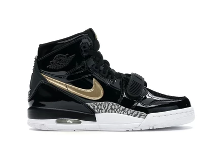 Детские кроссовки Jordan Legacy 312 лаковые, черно-золотые