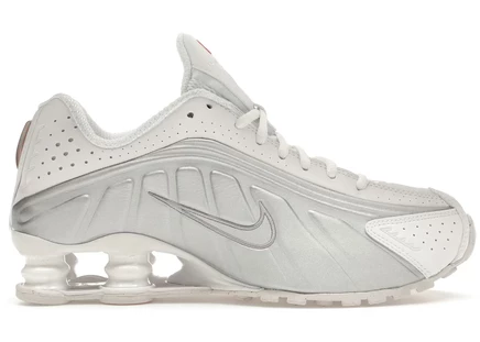 Женские кроссовки Nike Shox R4, бело-серебристо-оранжевые