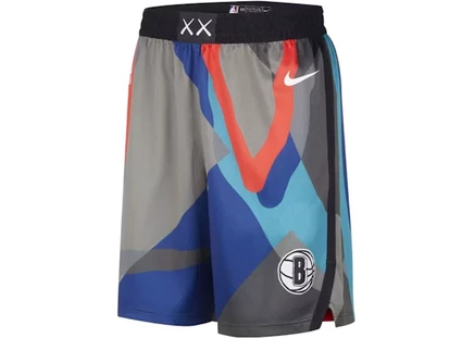 Мужские шорты Nike NBA x KAWS Brooklyn Nets City Edition Swingman, серо-сине-черные