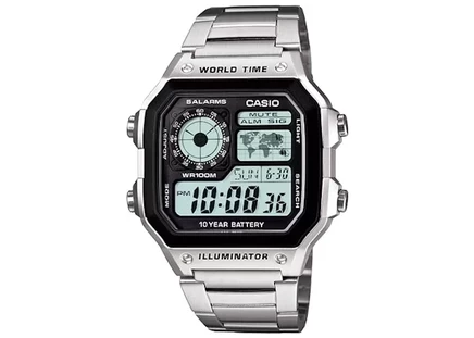 Мужские часы Casio G-Shock AE-1200WHD-1A, цифровые, кварцевые, корпус 42 мм из нержавеющей стали, стальной браслет, 10 бар
