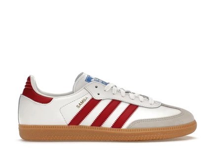 Мужские кроссовки Adidas Samba OG, бело-бордовые с коричневой подошвой