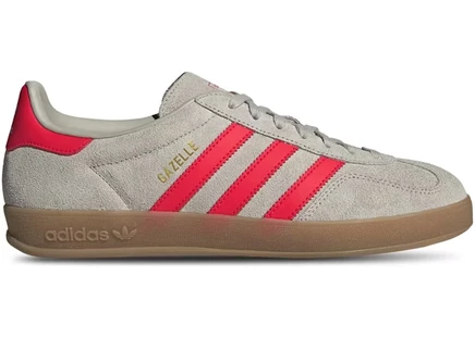 Мужские кроссовки adidas gazelle indoor, бежевые с красными и белыми акцентами