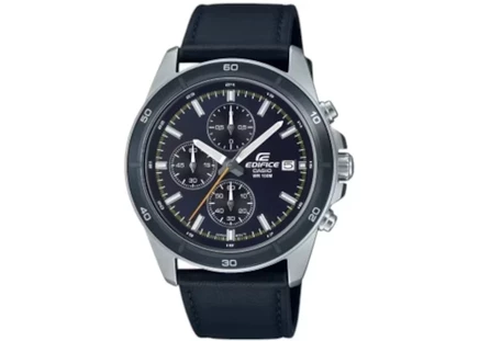 Мужские часы Casio Edifice EFR-526L-2C, кварцевые, стальной корпус 44 мм, кожаный ремешок, черный